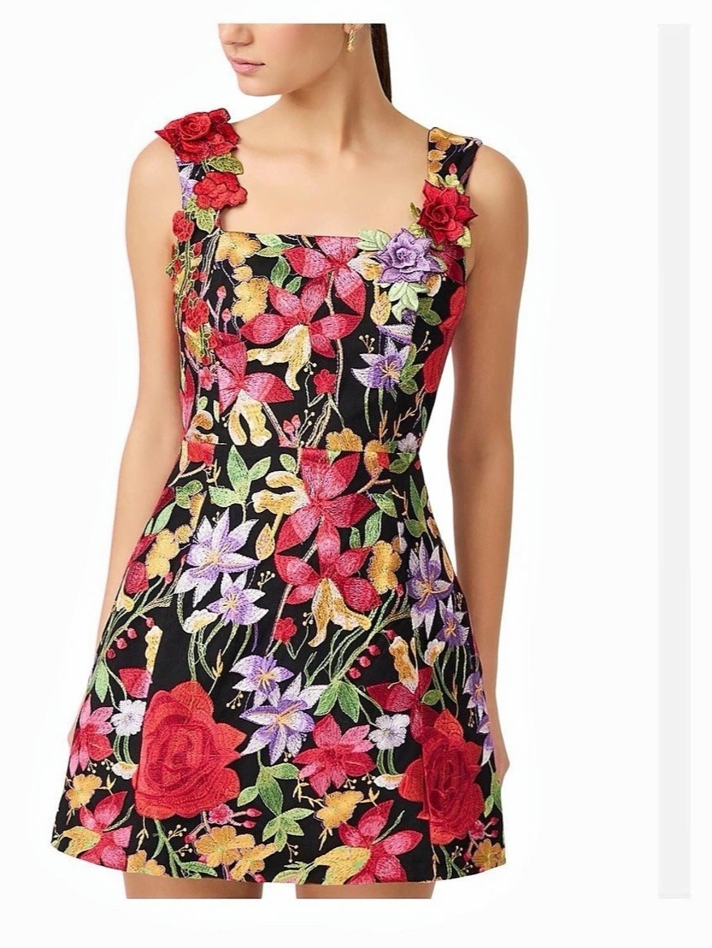 Elliatt Floral Mini Dress in Black & Red Like New